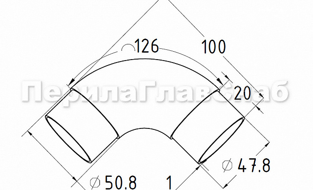 Отвод поручня с двумя установочными кольцами Ø50.8х125 AISI 201 k052-6 2 Отвод поручня с двумя установочными кольцами Ø50.8х125 AISI 201 k052-6 2