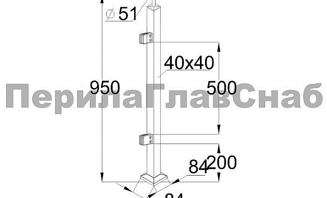 Стойка квадратная 40х40: 2 литых квадратных стеклодержателя, полированная, высота 950 мм (AISI 304) k747-L 2 Стойка квадратная 40х40: 2 литых квадратных стеклодержателя, полированная, высота 950 мм (AISI 304) k747-L 2