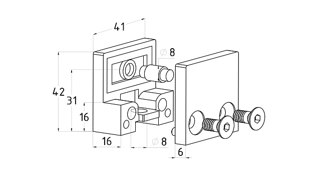 Стеклодержатель литой квадратный с вставками под стекло 8-10 мм, 4+4, на плоскость 41х22х42, полированный (AISI 304) k003-10 3 Стеклодержатель литой квадратный с вставками под стекло 8-10 мм, 4+4, на плоскость 41х22х42, полированный (AISI 304) k003-10 3