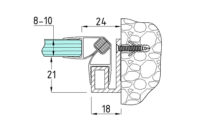 Профиль-упор для душевых, длина 2200 мм, хим полировка t116 AL 4 Профиль-упор для душевых, длина 2200 мм, хим полировка t116 AL 4