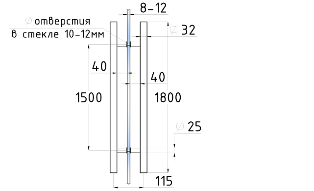 Ручка для стеклянной двери рейлинг двухсторонняя для стекла 8-12 мм, 32х1500х1800 мм, шлифованная t633-1800 SSS 3 Ручка для стеклянной двери рейлинг двухсторонняя для стекла 8-12 мм, 32х1500х1800 мм, шлифованная t633-1800 SSS 3