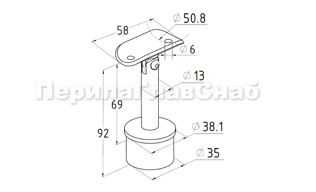 Наконечник палец с регулируемым ложементом под поручень Ø50.8 мм, на стойку Ø38.1х1,5 мм, литой, полированный, повышенной коррозионной стойкости. (AISI 316) k006-3 2 Наконечник палец с регулируемым ложементом под поручень Ø50.8 мм, на стойку Ø38.1х1,5 мм, литой, полированный, повышенной коррозионной стойкости. (AISI 316) k006-3 2