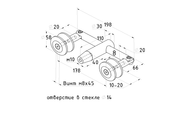 Крепление двойное с рутелями к стене, AISI 304 k629 2 Крепление двойное с рутелями к стене, AISI 304 k629 2