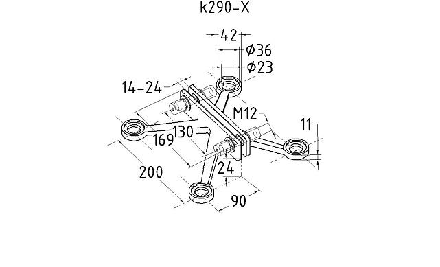 X-спайдер для установки на стеклянное ребро AISI 304 k290-X 3