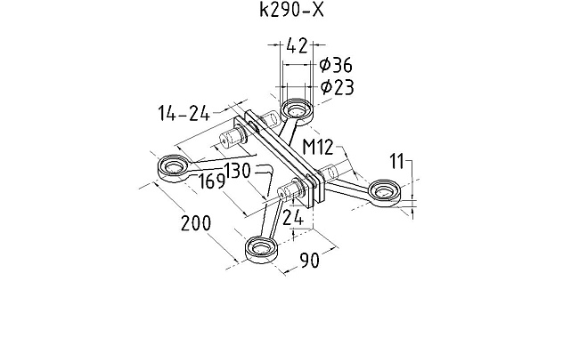 X-спайдер для установки на стеклянное ребро AISI 304 k290-X 3 X-спайдер для установки на стеклянное ребро AISI 304 k290-X 3