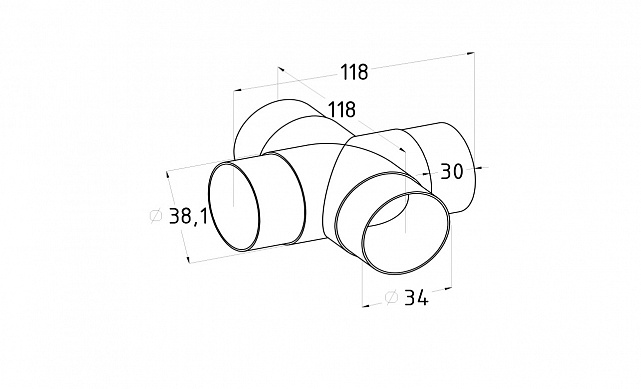 Соединение поручня Ø38.1 мм, крестовина (AISI 304) k360 2 Соединение поручня Ø38.1 мм, крестовина (AISI 304) k360 2