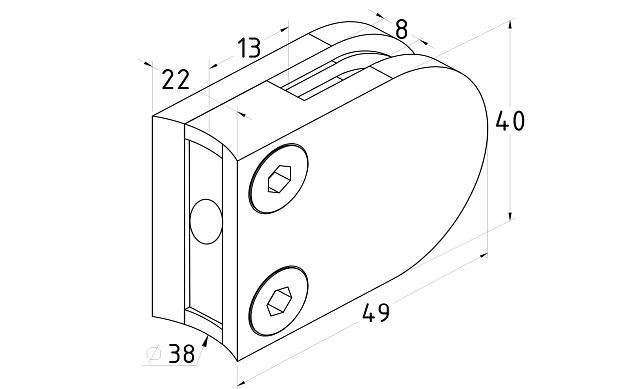 Стеклодержатель литой под стекло 8 мм (4+4 мм), под стойку Ø38.1 мм 40х22х49, полированный (AISI 304) k001-4 2