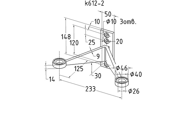 Крепление рутеля к стене, двойное, фланец с тремя отверстиями, AISI 304 k612-2 2 Крепление рутеля к стене, двойное, фланец с тремя отверстиями, AISI 304 k612-2 2