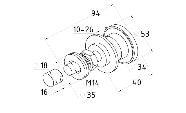 Рутель для крепления козырьков на ванты, разборный, для стекла 10-26 мм, нержавеющая сталь AISI 316, полированная k274-2 4 Рутель для крепления козырьков на ванты, разборный, для стекла 10-26 мм, нержавеющая сталь AISI 316, полированная k274-2 4