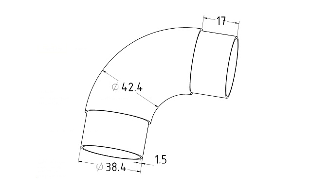 Отвод поручня под Ø42.4х1.5 мм, 90°, литой, полированный 600 Grit, с двумя установочными кольцами  (aisi 316) k383-5 2 Отвод поручня под Ø42.4х1.5 мм, 90°, литой, полированный 600 Grit, с двумя установочными кольцами  (aisi 316) k383-5 2