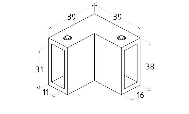 Соединитель труба-труба для трека 30х10 мм, 90°, нержавеющая сталь AISI 304, черная t460 BL 2