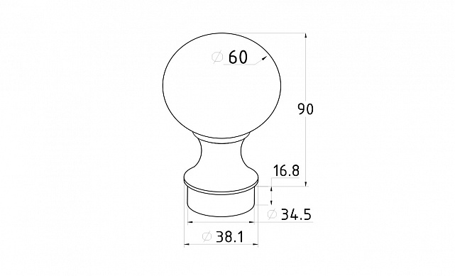 Наконечник шар на стойку Ø38.1 мм, литой, полированный, AISI 304 k070 3 Наконечник шар на стойку Ø38.1 мм, литой, полированный, AISI 304 k070 3