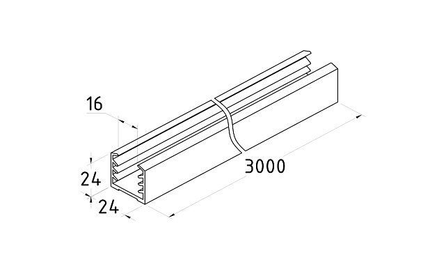 Уплотнитель в поручень с пазом 24х24 для стекла 8+8 мм, EPDM Фk303  2 Уплотнитель в поручень с пазом 24х24 для стекла 8+8 мм, EPDM Фk303  2