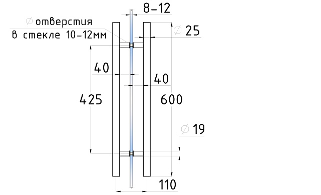 Ручка для стеклянной двери рейлинг двухсторонняя для стекла 8-12 мм, 25х425х600 мм, полированная t633-2-600 PSS 2 Ручка для стеклянной двери рейлинг двухсторонняя для стекла 8-12 мм, 25х425х600 мм, полированная t633-2-600 PSS 2